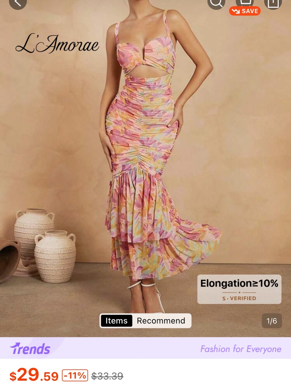 SHEIN Pastel Floral Ruched High-Low Mermaid Skirt